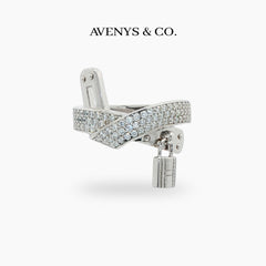 Padlock Pave Ring with White Round Stone – on White Gold