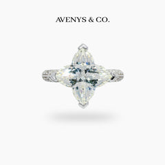 Star Pave Ring with White Marquise Stone – on White Gold