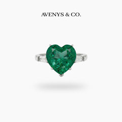 Love Heart Trilogy with Green Heart Stone – on White Gold