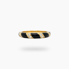 Black Gold Ring with White Round Stone – on Yellow Gold
