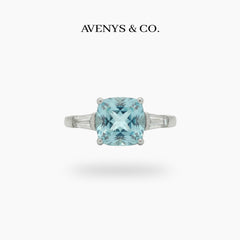 Princess Trilogy Ring with Aquamarine Princess Stone – on White Gold