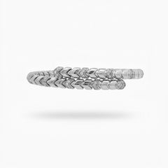 Chevron Bangle with White Round Stone – on White Gold