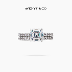 AV Dua™ Asscher Ring Set with White Asscher Stone – on White Gold