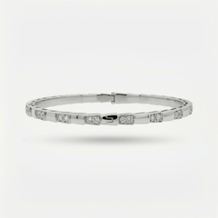 Coil Pave Bangle with White Round Stone – on White Gold