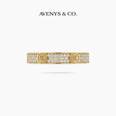 Halo Pave Slim Ring with White Round Stone – on Yellow Gold