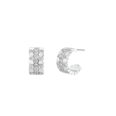 Original supplier reference for Three Row Honeycomb Hoop Earrings: white-metal hoop earrings with three rows of white stones and honeycomb settings.