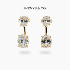 Air Drop Earrings with White Oval Stone – on Yellow Gold