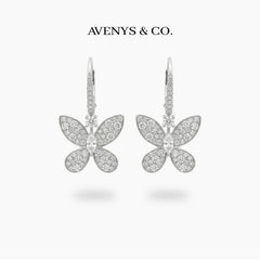 Butterfly Earrings with White Round Stone – on White Gold
