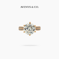 Twist Pave Solitaire Ring with white round stone on yellow gold, view 1