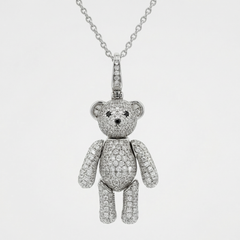 White Gold Diamond Teddy Bear Charm Necklace