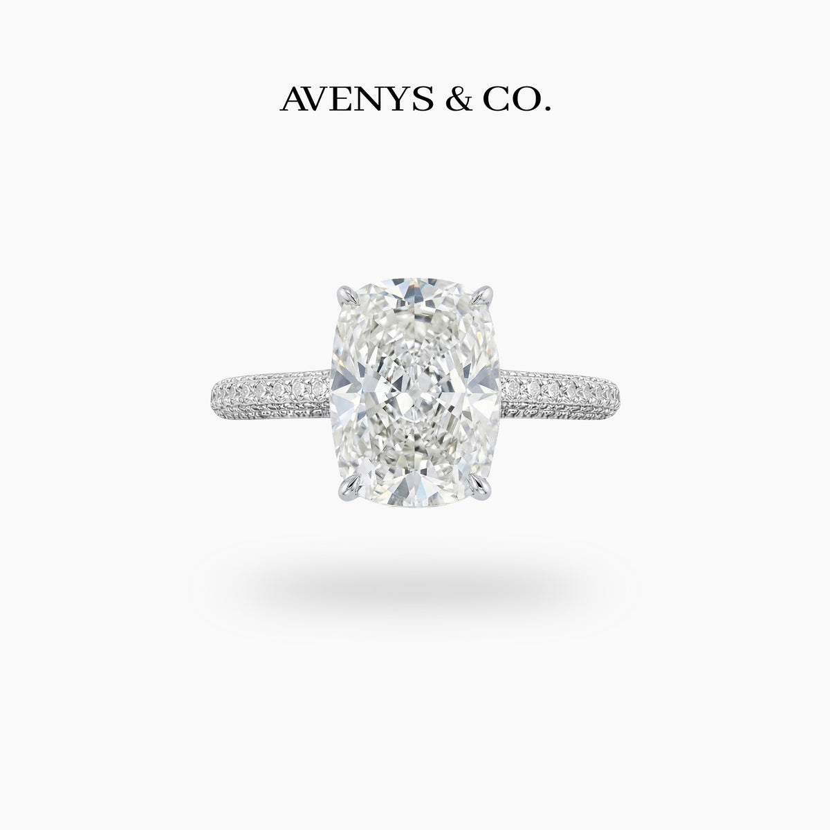 Cushion Pave Ring with White Cushion Stone – on White Gold