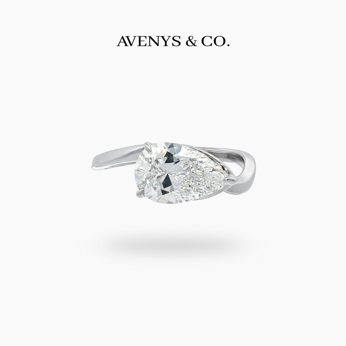 Aerial Pear Ring with White Pear Stone – on White Gold