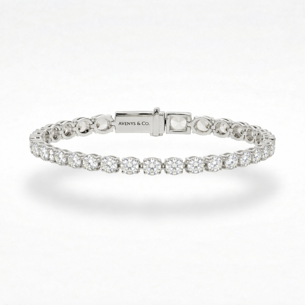Bold Tennis Bracelet (4mm) with White Round Stone – on White Gold