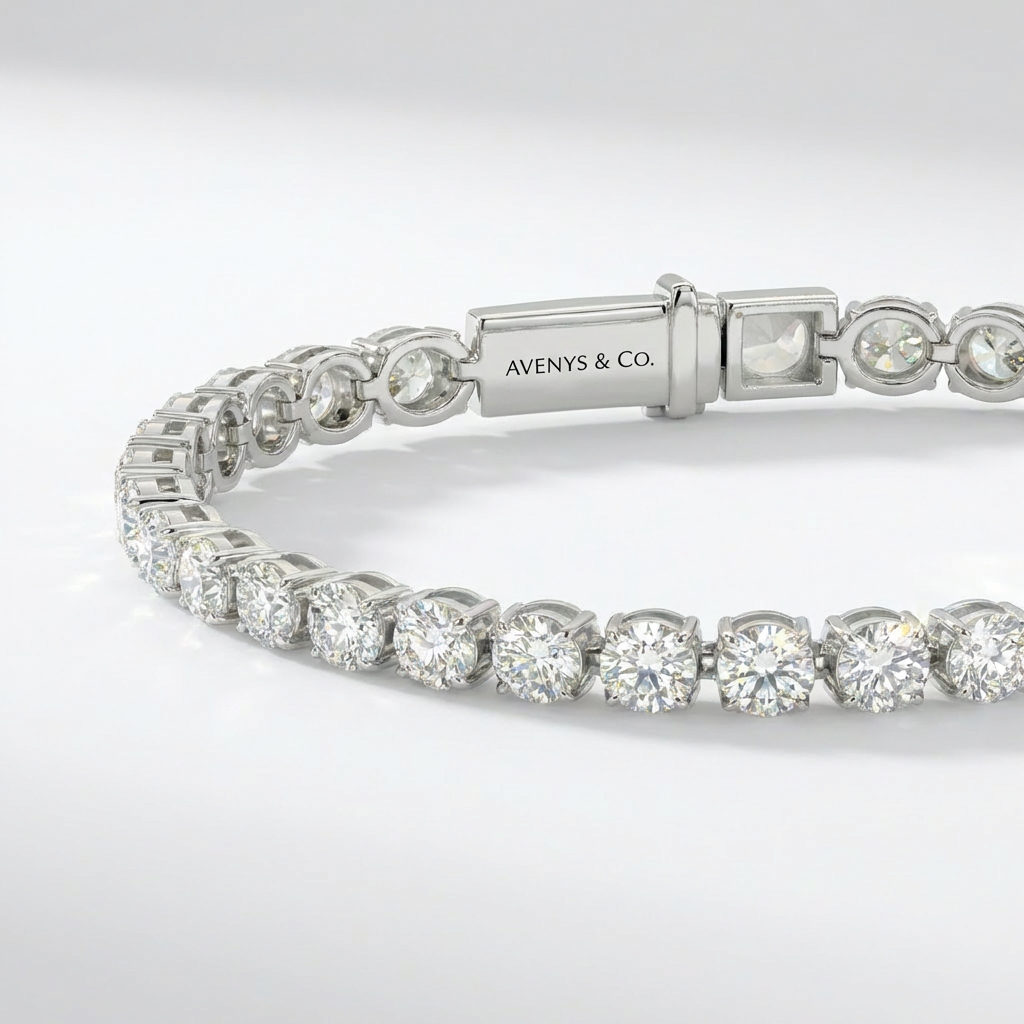 Bold Tennis Bracelet (4mm) with White Round Stone – on White Gold