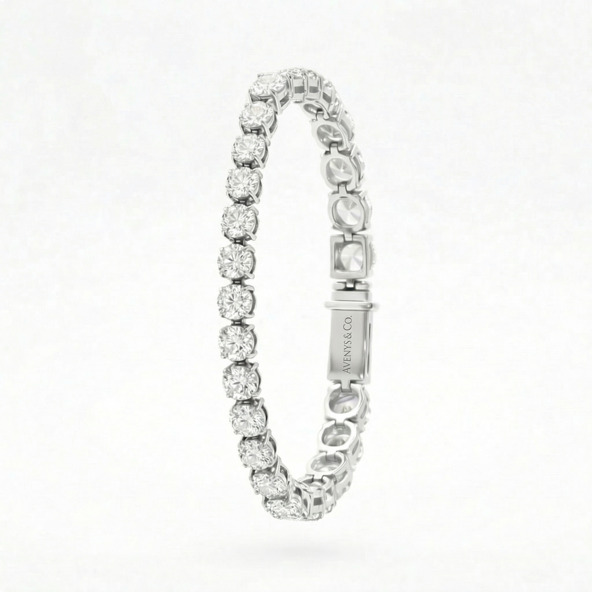 Bold Tennis Bracelet (4mm) with White Round Stone – on White Gold