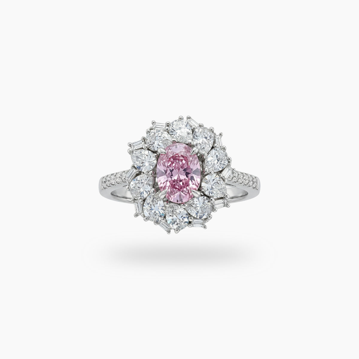 Bloom Halo Ring with Pink Oval Stone – on White Gold