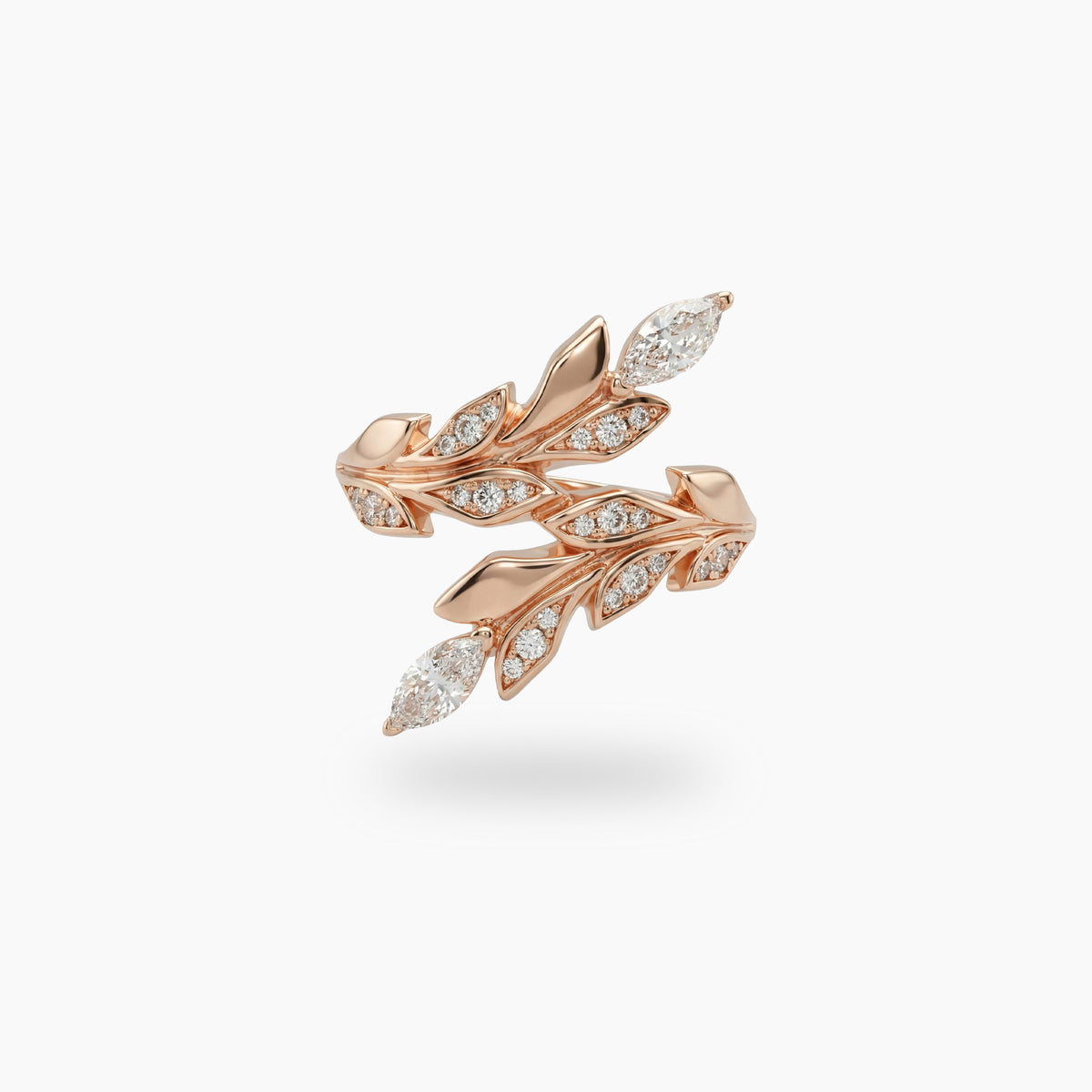 Leaf Ring with White Round Stone – on Yellow Gold