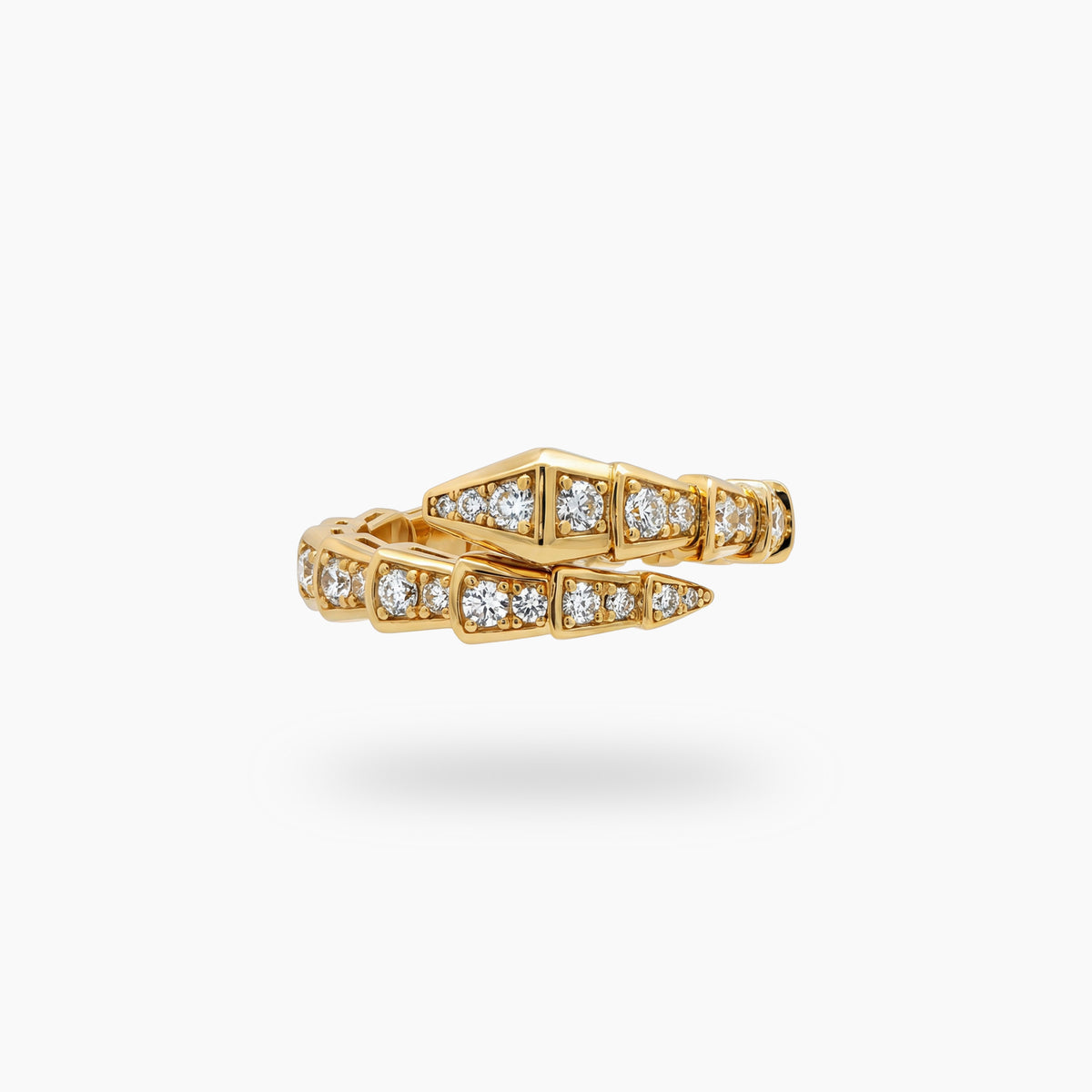 Coil Pave Ring with White Round Stone – on Yellow Gold