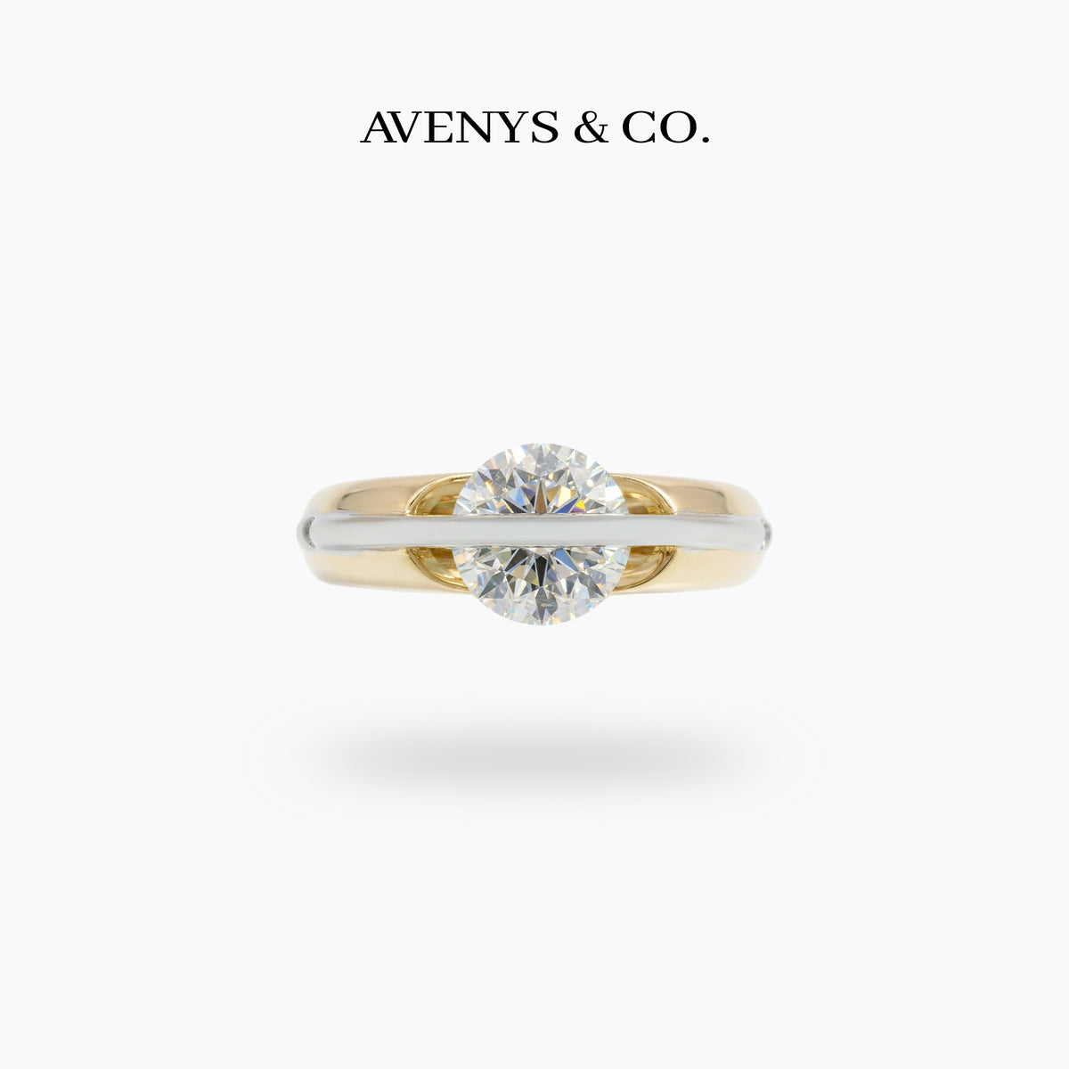 Dancing Diamonds Signature Ring with White Round Stone – on Yellow Gold