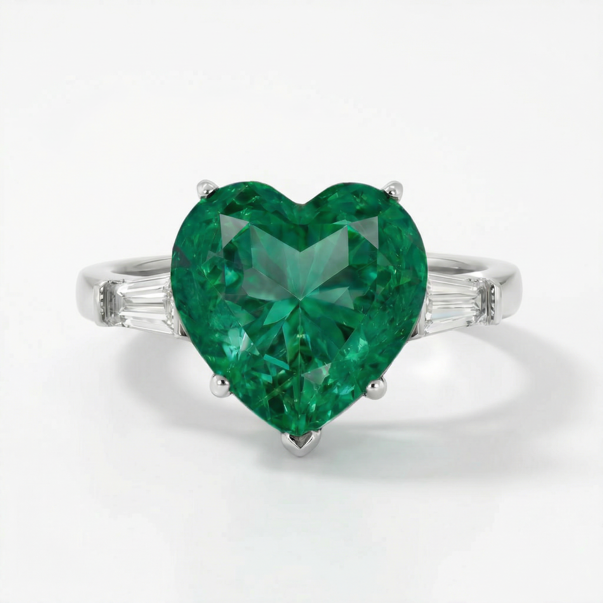 Love Heart Trilogy with Green Heart Stone – on White Gold