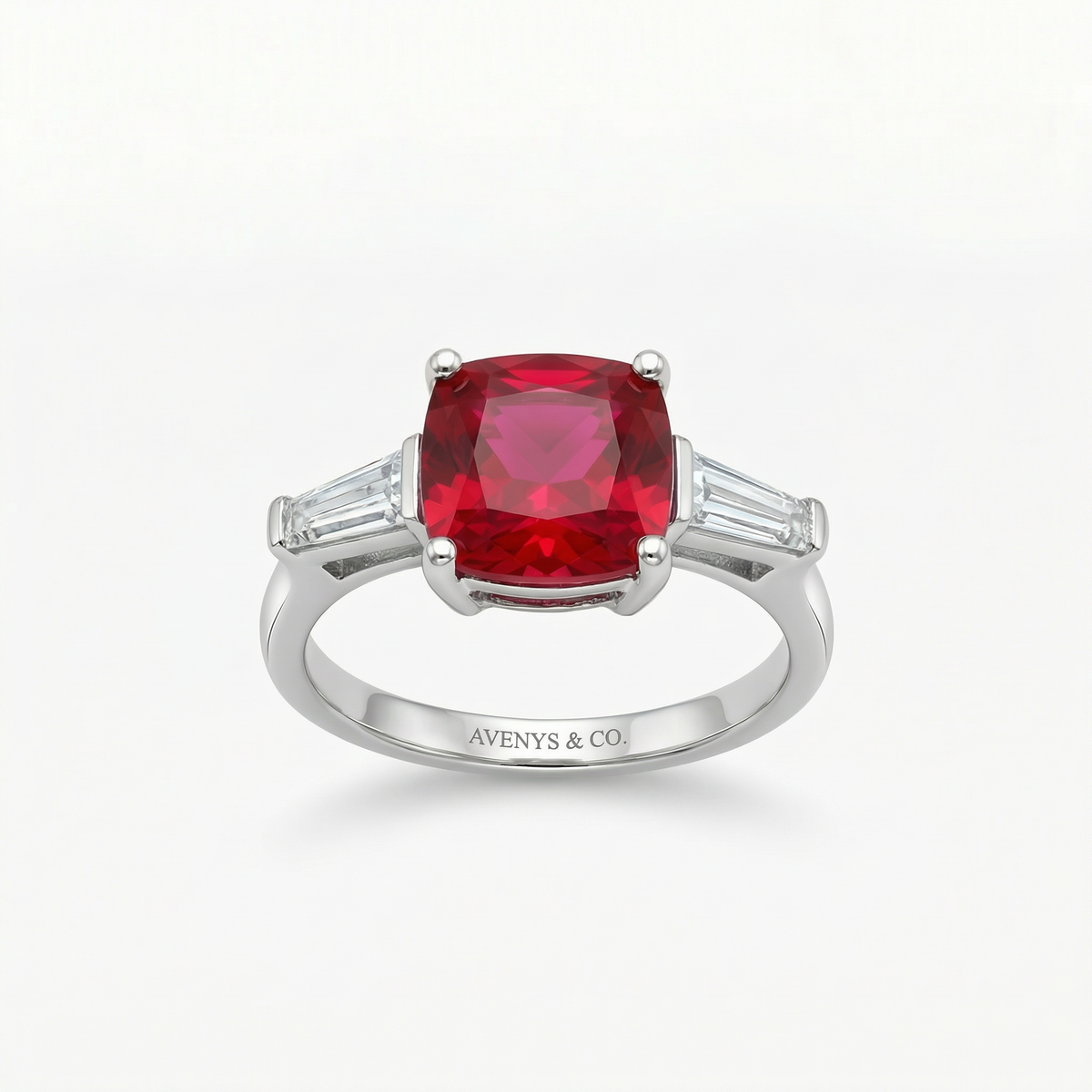 Princess Trilogy Ring with Red Princess Stone – on White Gold