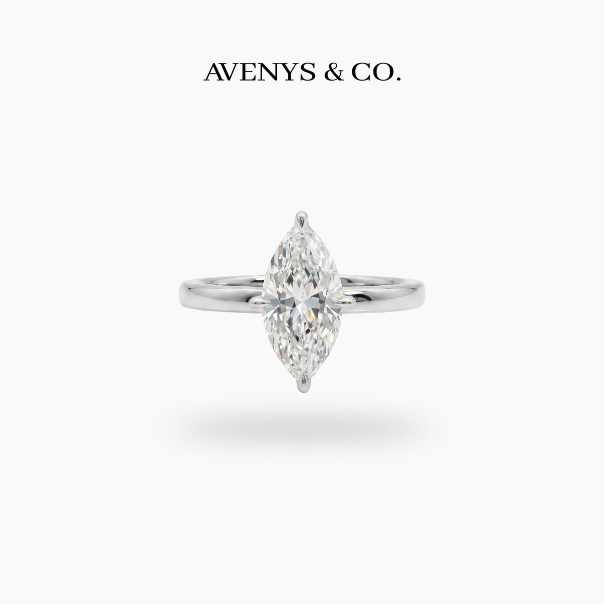 Marquis Solitaire Ring with White Marquise Stone – on White Gold