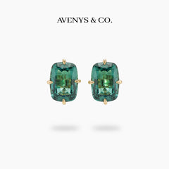 Modern Solitaire Earrings with Blue Oval Stone – on Yellow Gold