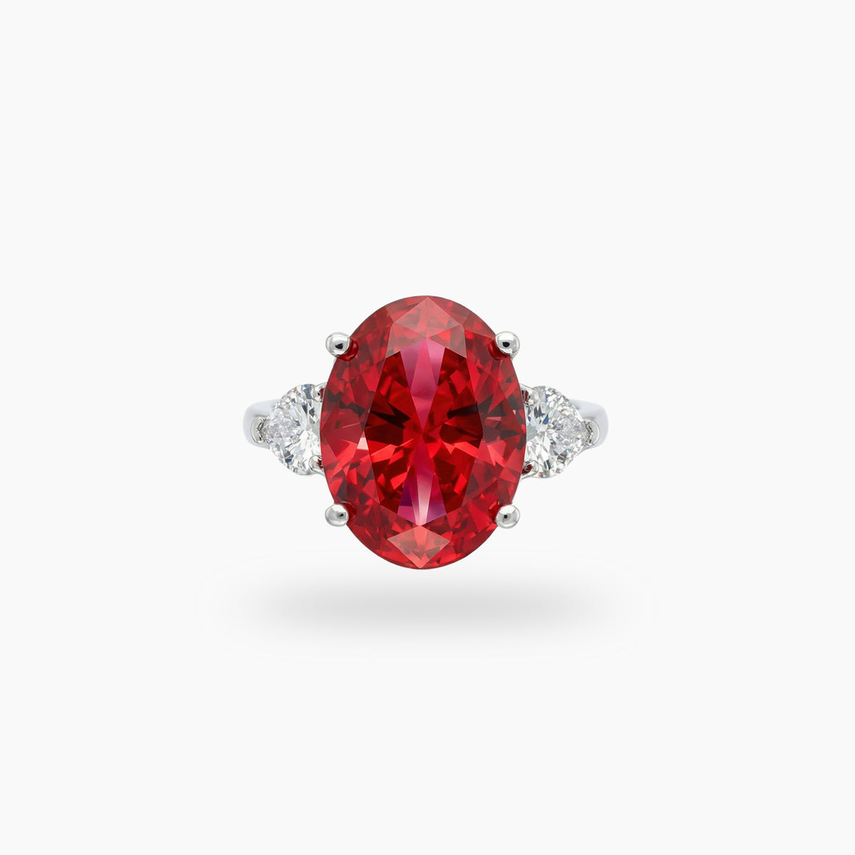 Oval Trilogy Pear Ring with Red Oval Stone – on White Gold