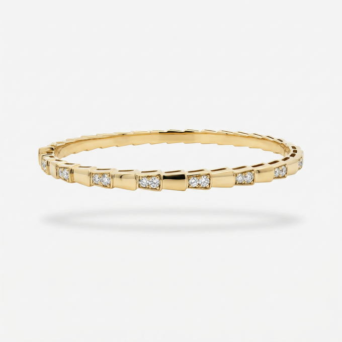 Coil Pave Bangle with White Round Stone – on Rose Gold