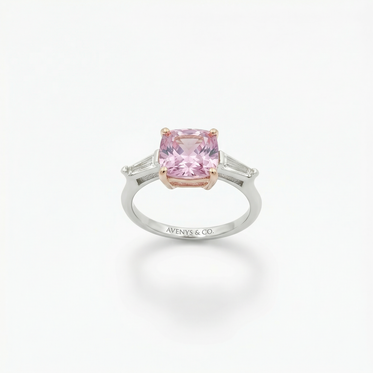 Princess Trilogy Ring with Pink Princess Stone – on White Gold