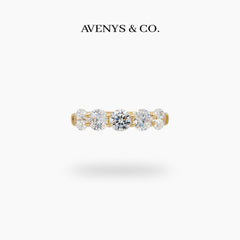 Five Stone Ring with White Round Stone – on Yellow Gold