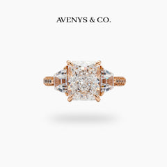 Trilogy Pave Ring with White Emerald Stone – on Rose Gold