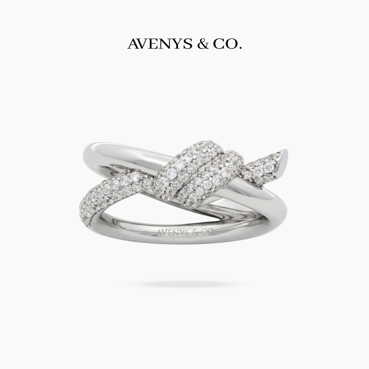 Love Knot Ring with White Round Stone – on White Gold