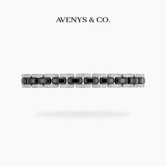 Connected Bracelet with Black Round Stone – on White Gold