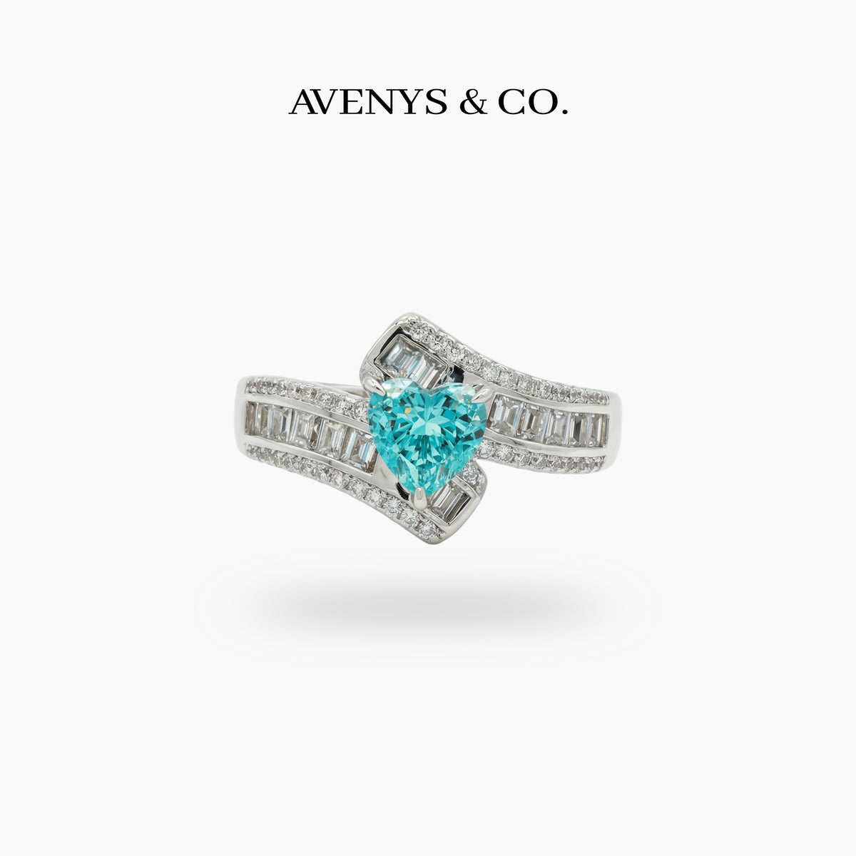 Bypass Pave Ring with Paraiba Heart Stone – on White Gold
