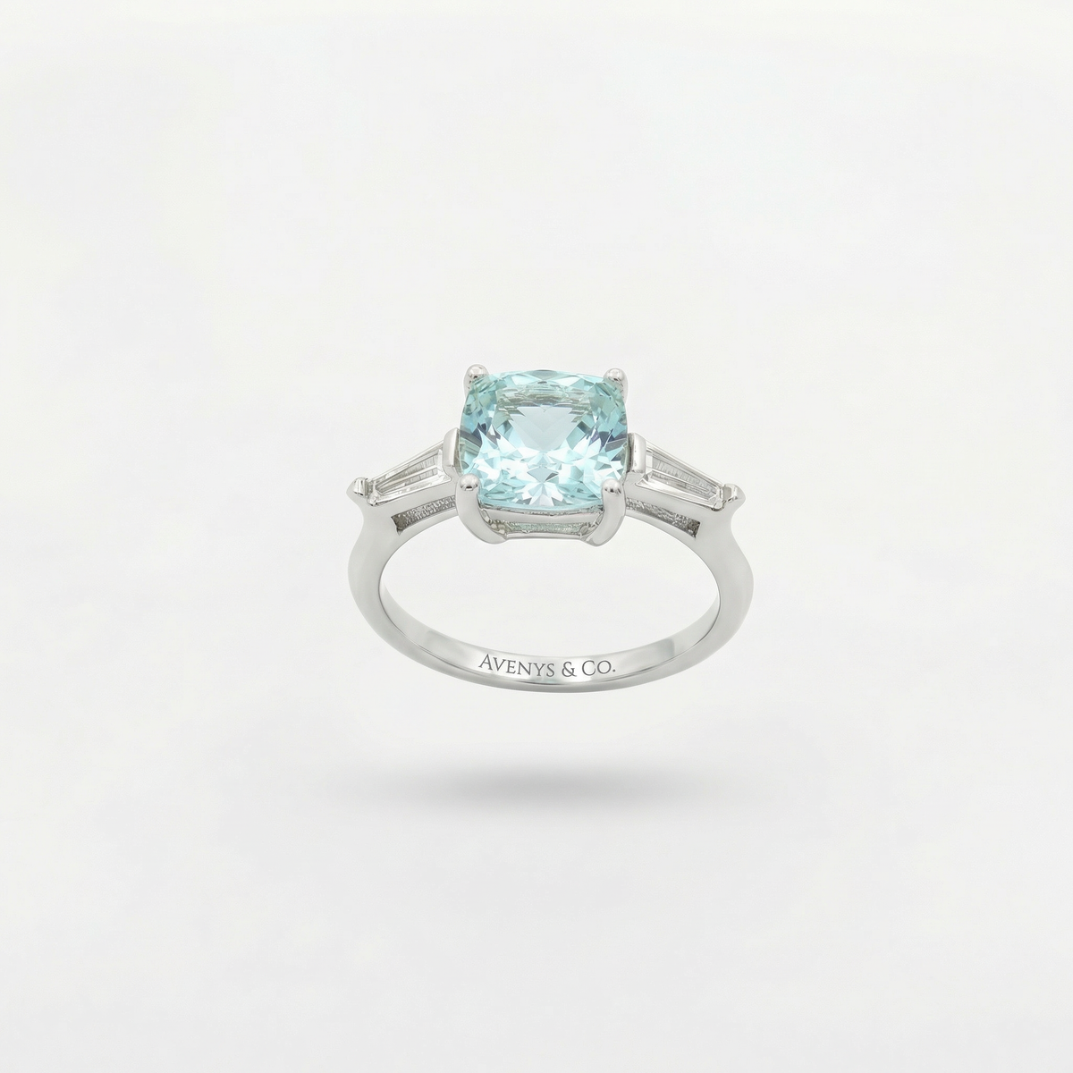 Princess Trilogy Ring with Aquamarine Princess Stone – on White Gold