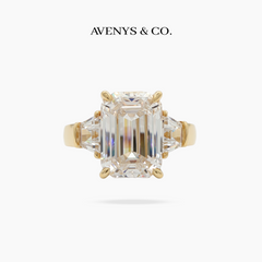 Trilogy Ring with White Emerald Stone – on Yellow Gold