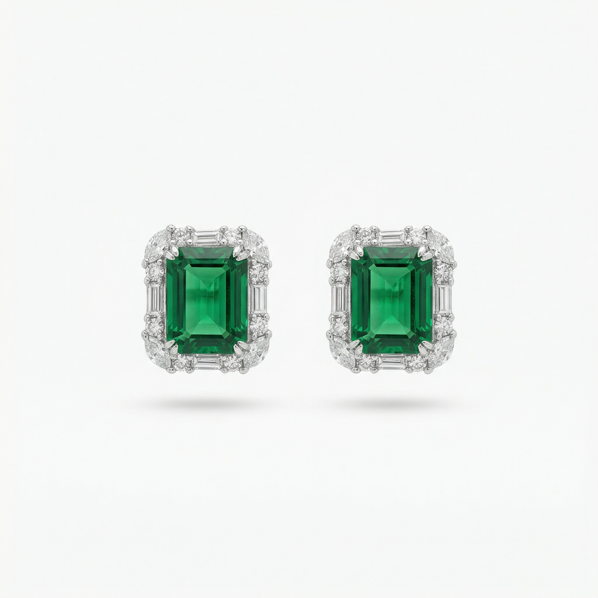 Eden Frame Earrings with Green Radiant Stone – on White Gold