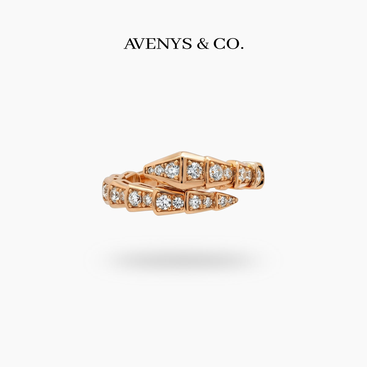 Coil Pave Ring with White Round Stone – on Rose Gold