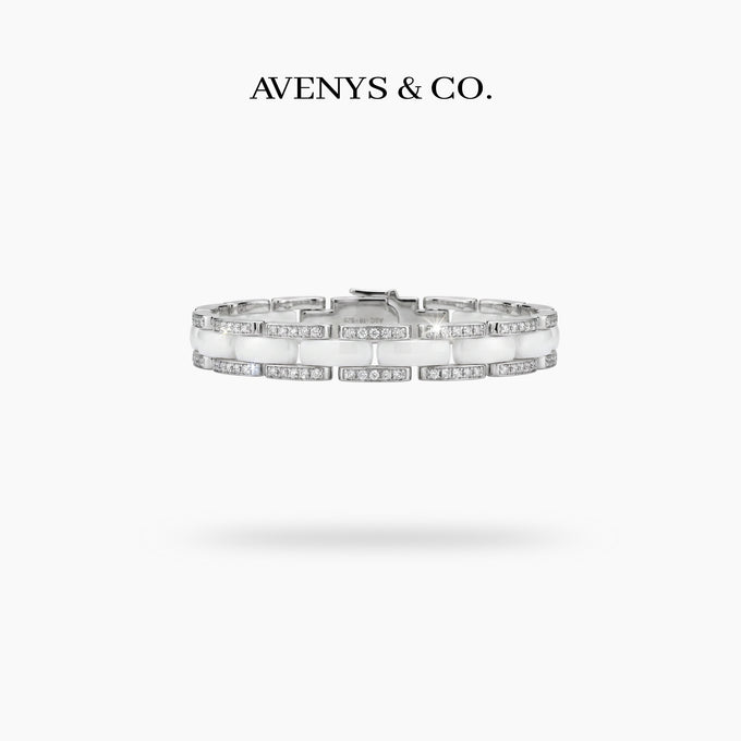 Connected Bracelet with White Round Stone – on White Gold