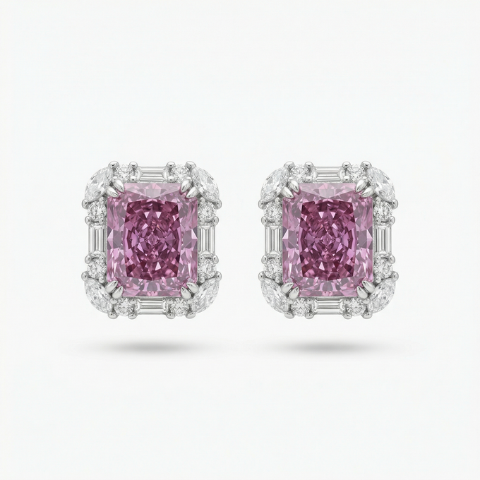Eden Frame Earrings with Purple Radiant Stone – on White Gold