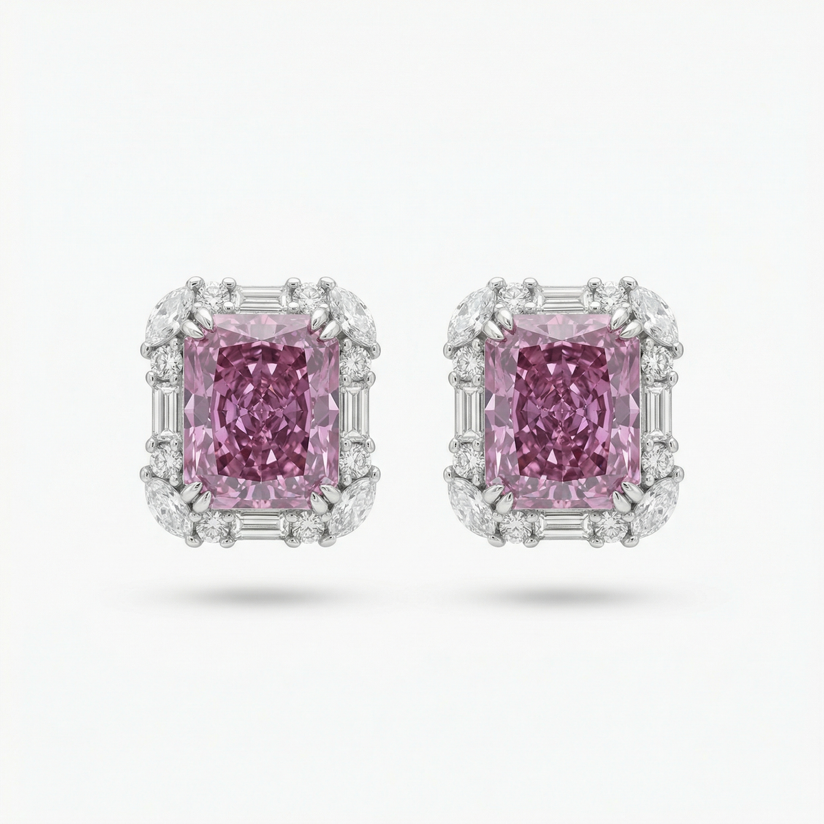 Eden Frame Earrings with Purple Radiant Stone – on White Gold