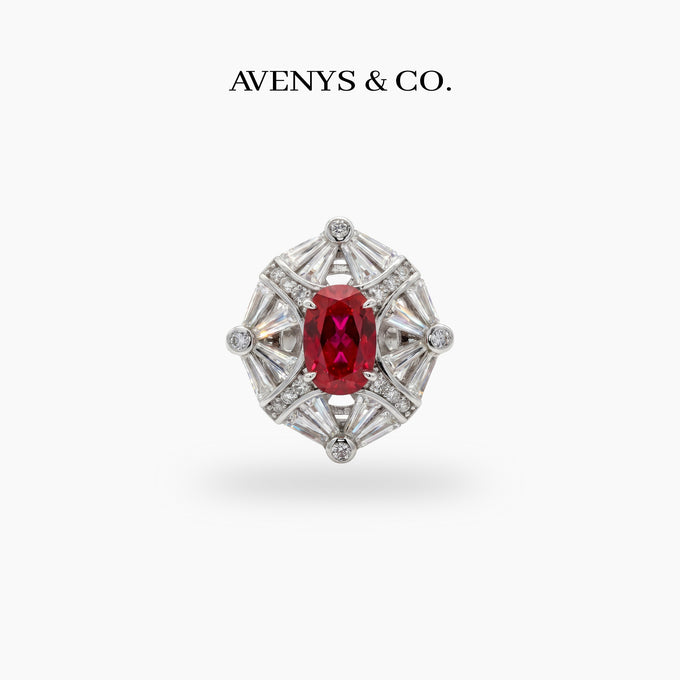 Astral Ring with Red Oval Stone – on White Gold
