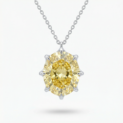 Queens Pendant Necklace with Yellow Oval Stone – on White Gold