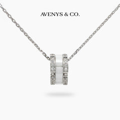 Connected Necklace with White Round Stone – on White Gold