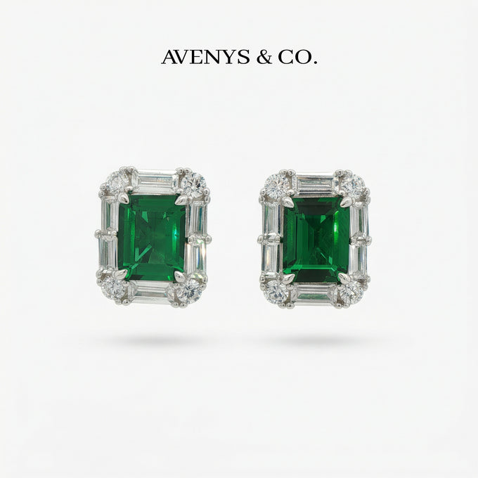 Eden Earrings with Green Emerald Stone – on White Gold