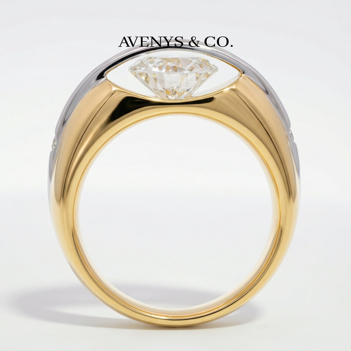 Dancing Diamonds Signature Ring with White Round Stone – on Yellow Gold