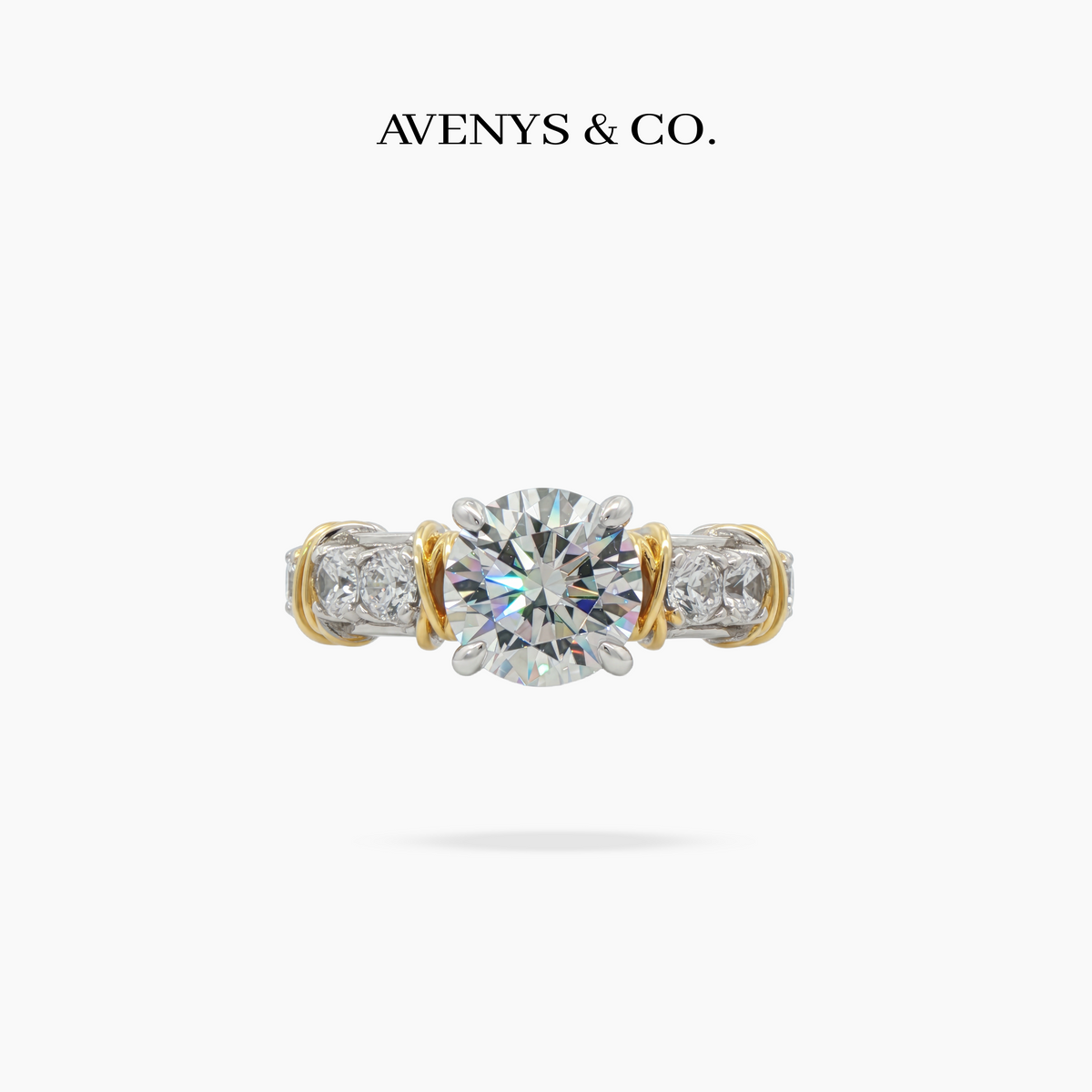 AV Signature Solitaire Ring with White Round Stone – on White Gold