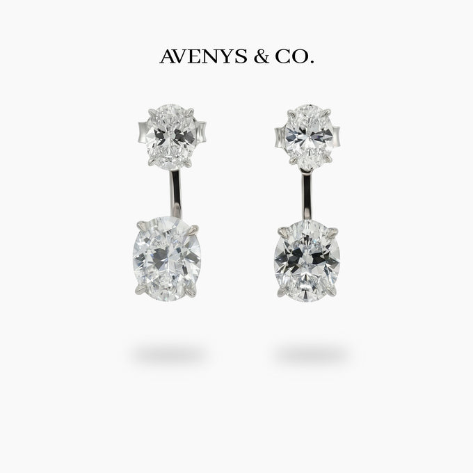 Air Drop Earrings with White Oval Stone – on White Gold