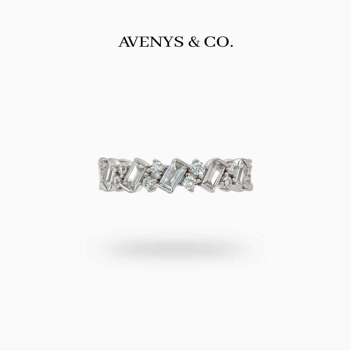 Lattice Slim Ring with White Round Stone – on White Gold